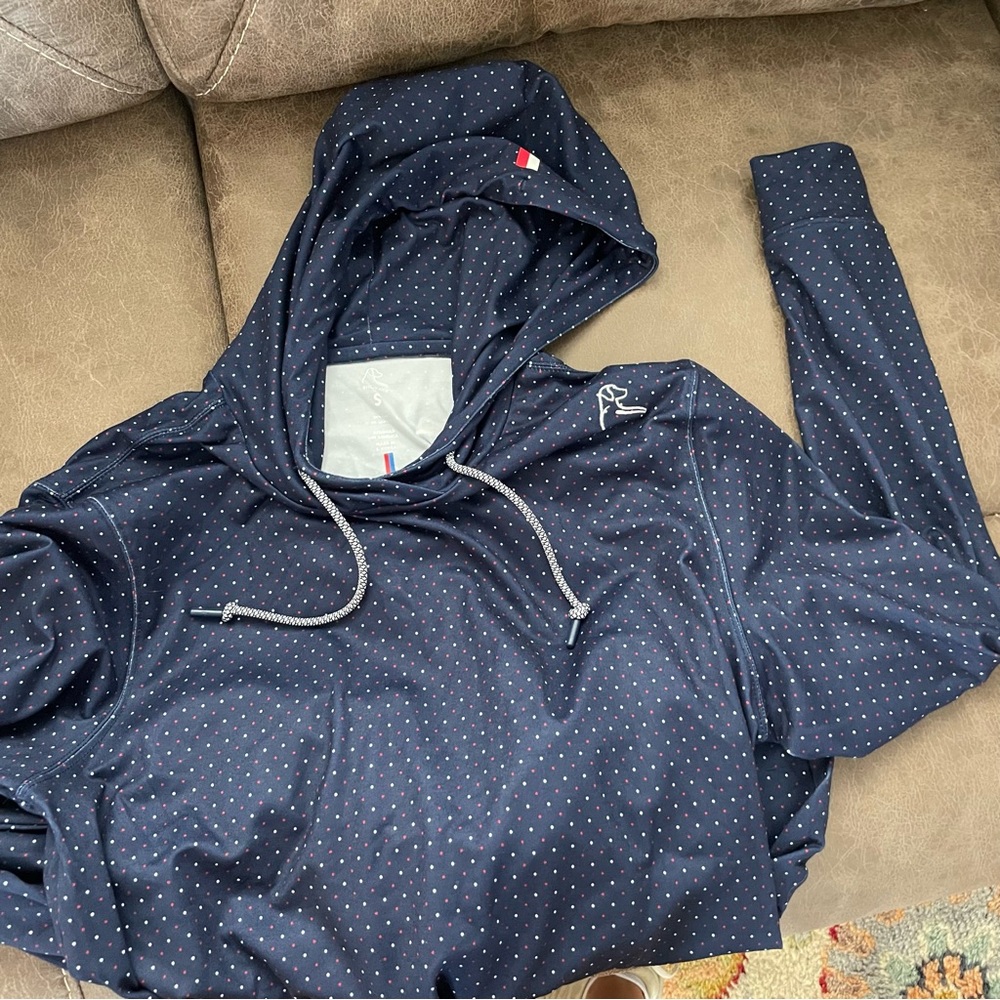 Rhoback Navy Hoodie with Red and White Dots